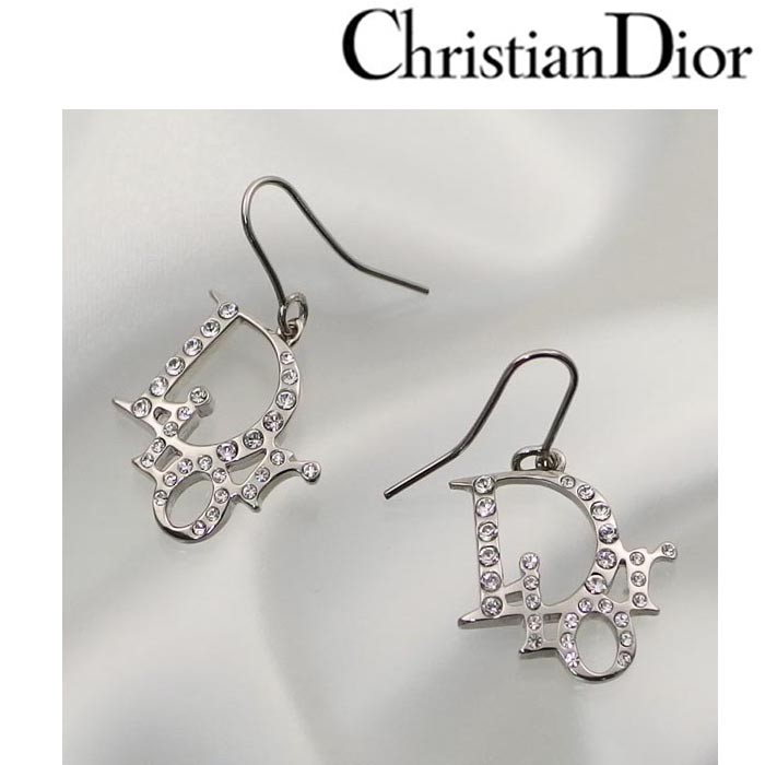 クリスチャン ディオール Christian Dior ピアス レディース Diorロゴ ラインストーン シルバー E0027D  SI/メンズ/レディース