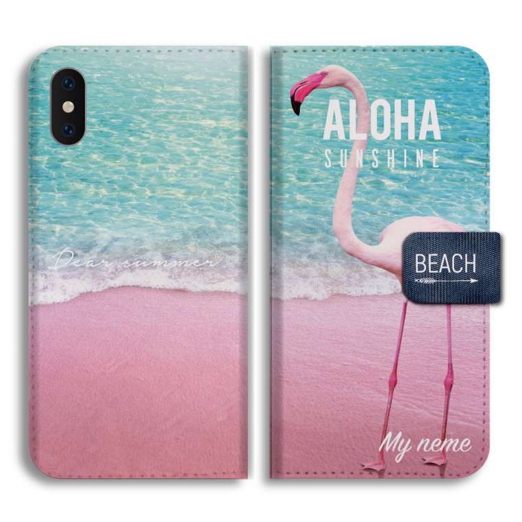 名入れ スマホケース 手帳型 全機種対応 ALOHA ハワイアン おしゃれ