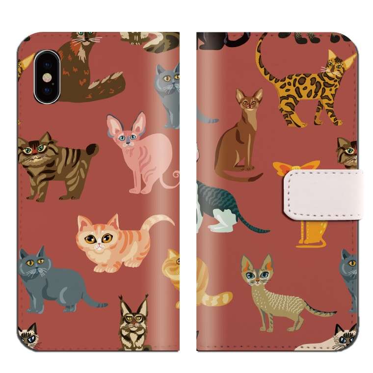 スマホケース 手帳型 全機種対応 猫 ねこ ネコちゃん 総柄 イラスト