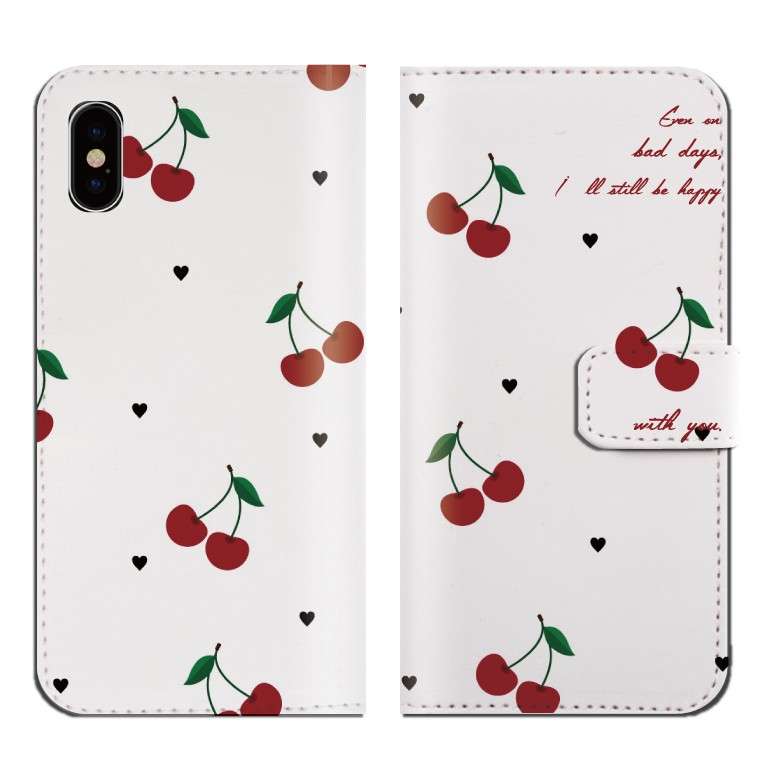 スマホケース 手帳型 全機種対応 さくらんぼ チェック フルーツ