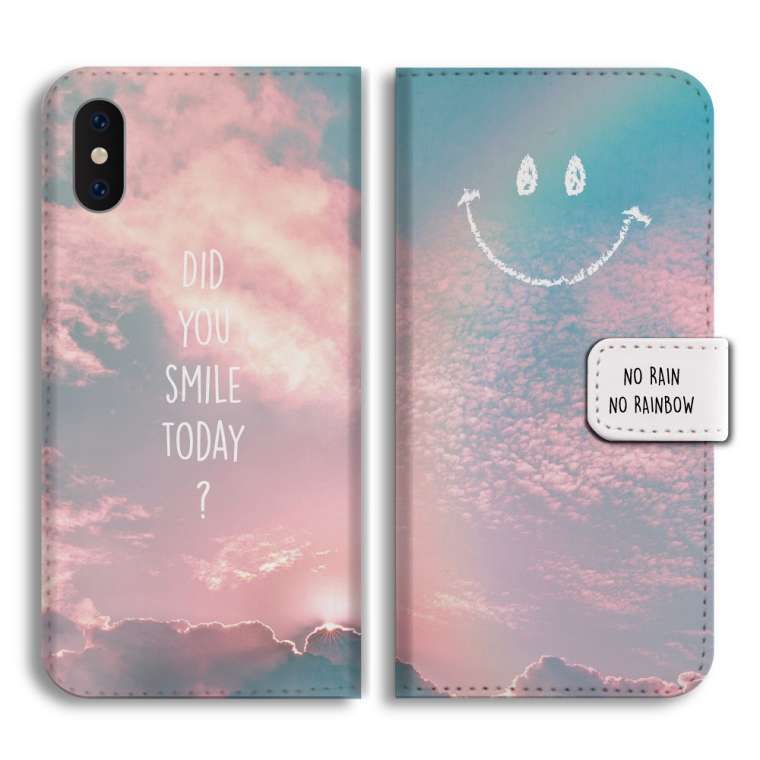 スマホケース 手帳型 全機種対応 スマイル ニコちゃん レインボー