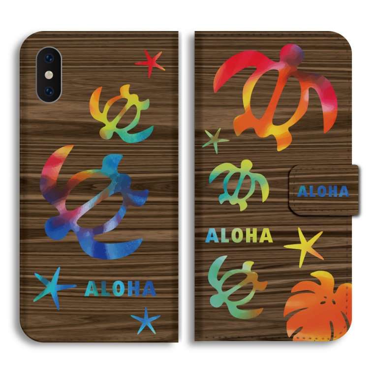 スマホケース 手帳型 全機種対応 ホヌ ウミガメ ハワイアン おしゃれ