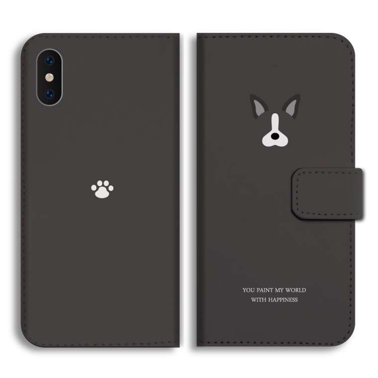 スマホケース 手帳型 全機種対応 犬 ワンちゃん イラスト シンプル 顔