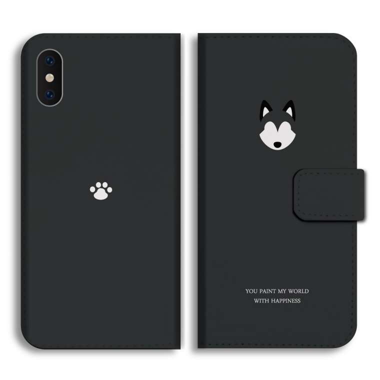 スマホケース 手帳型 全機種対応 犬 ワンちゃん イラスト シンプル 顔