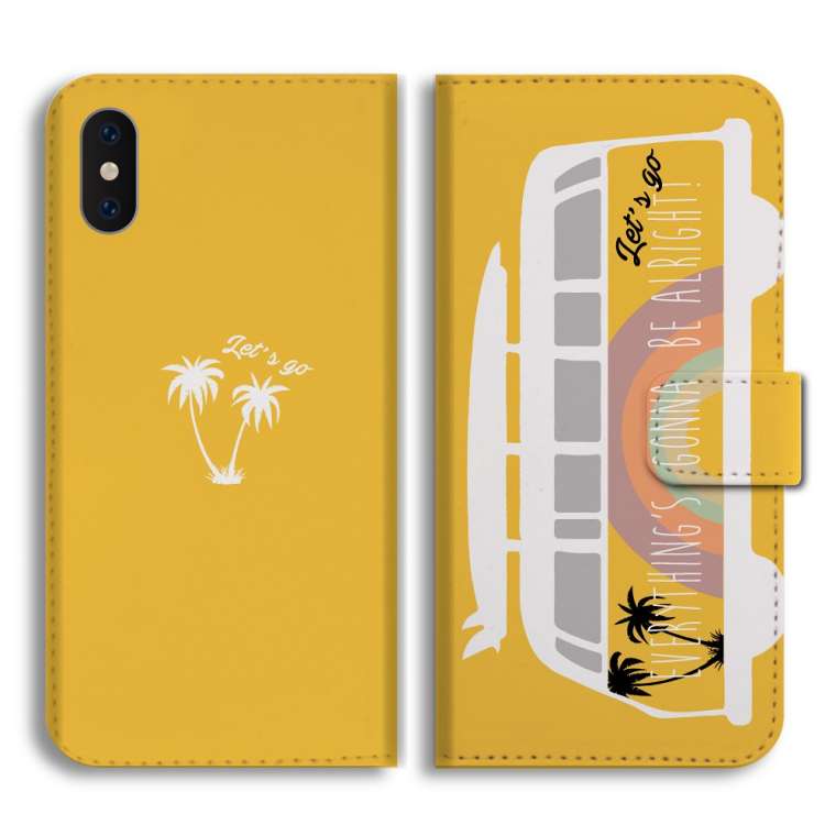 スマホケース 手帳型 全機種対応 バス ハワイアン 車 イラスト
