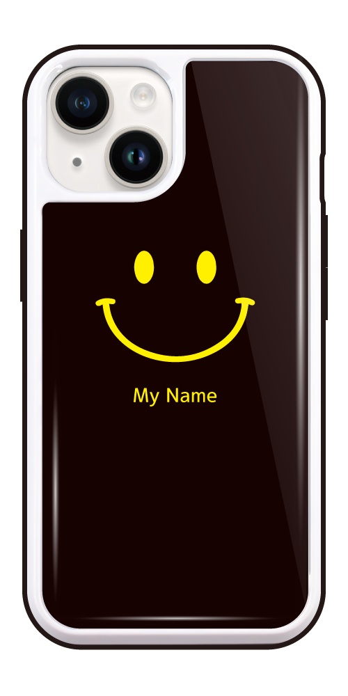 名入れ iPhone15ケース スマイル Smile 黒 スマホケース 手帳型 good