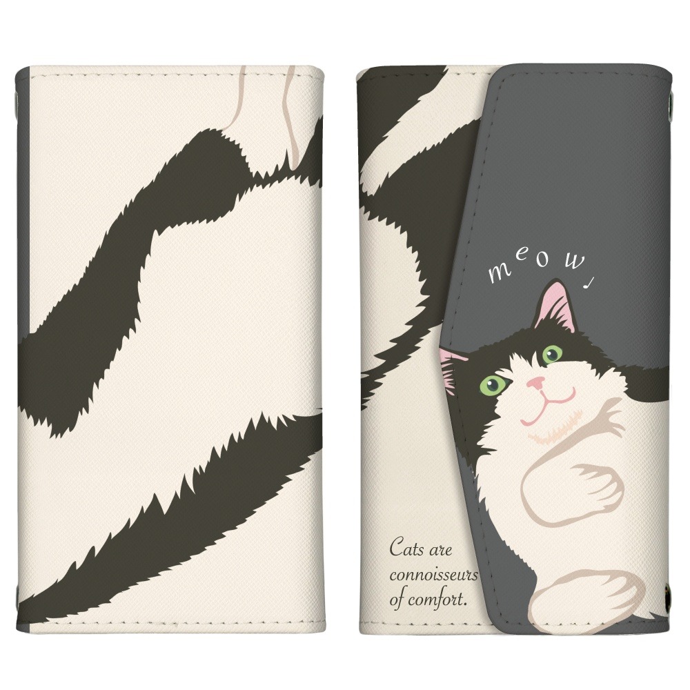 スマホケース 手帳型 全機種対応 三つ折り バイカラー 猫 ネコ ねこ