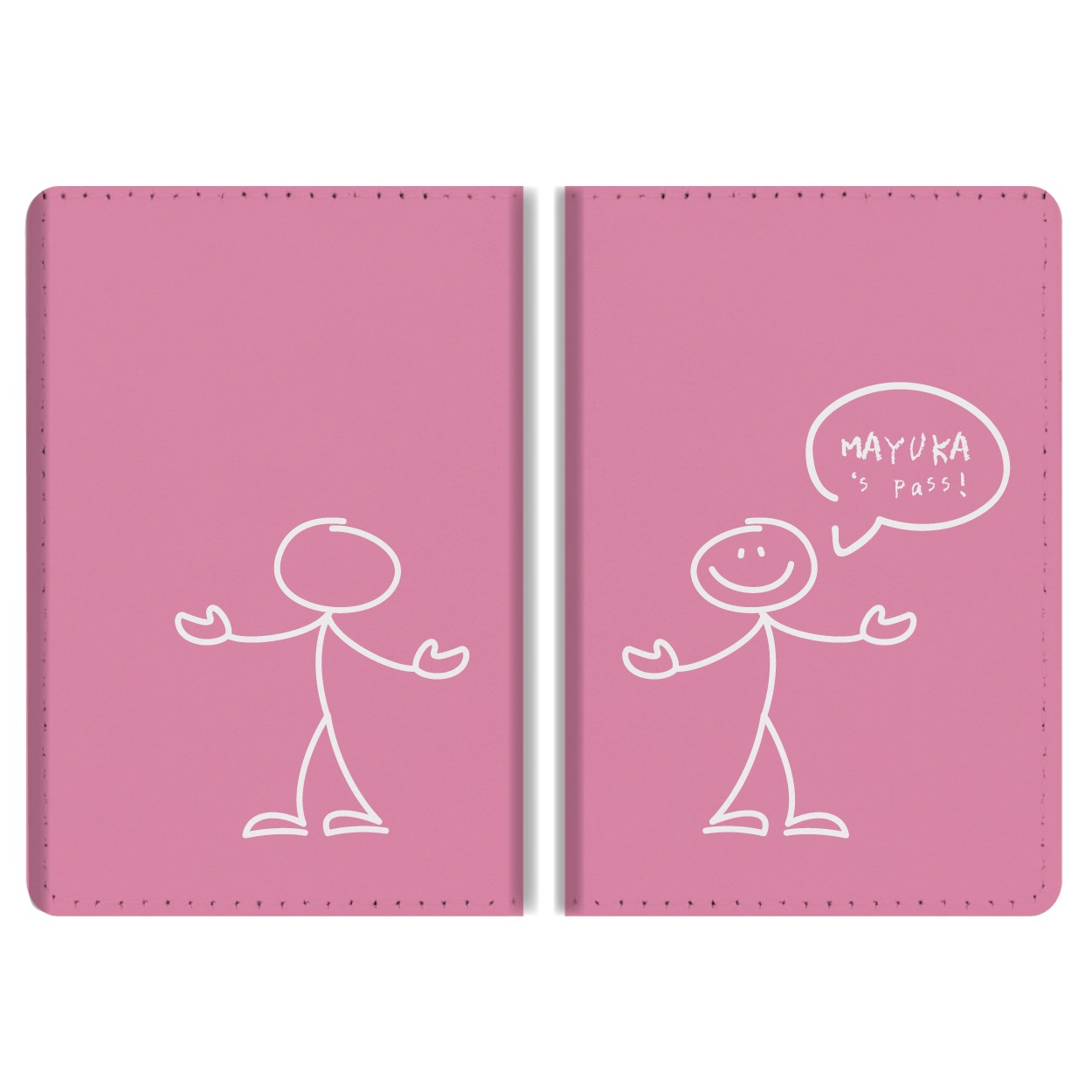 名入れ パスケース 二つ折り 定期入れ ICカード ストラップホール付き