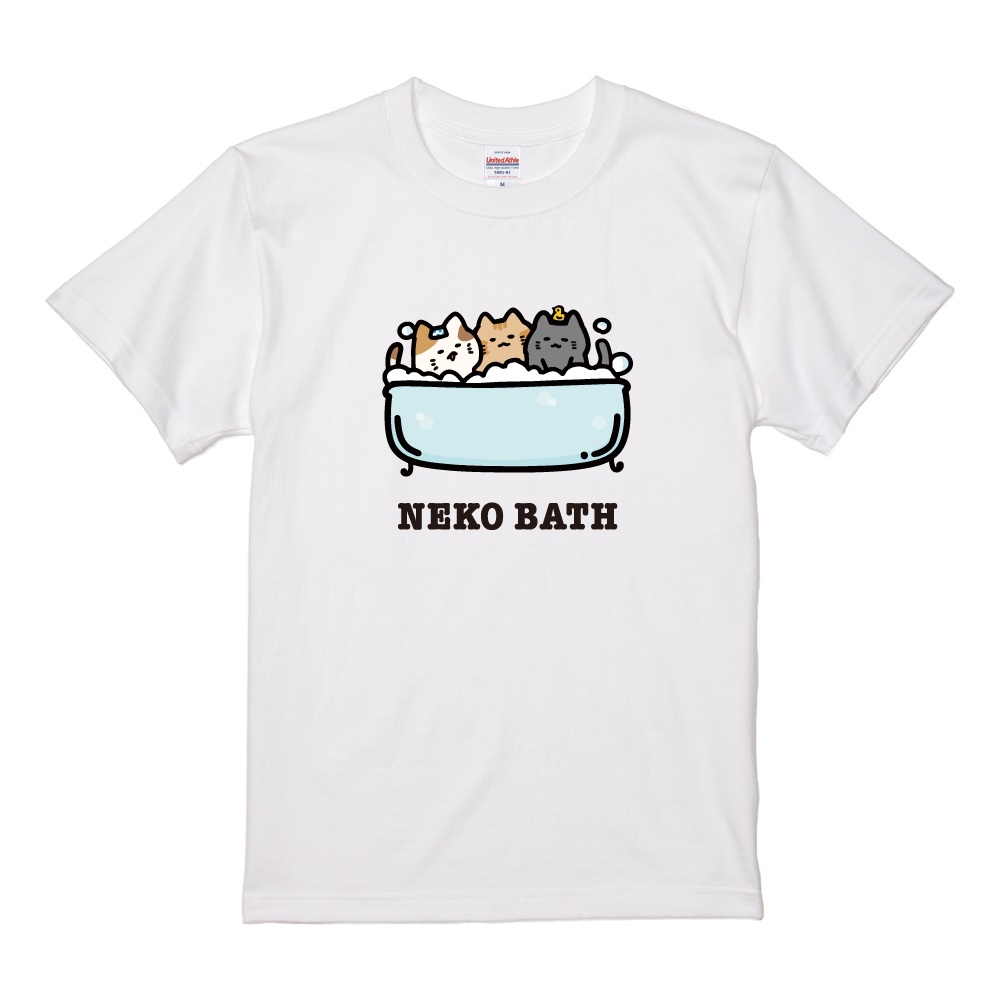 おもしろTシャツ 文字 イラスト 半袖 ネコバス 猫 ねこ お風呂 メンズ