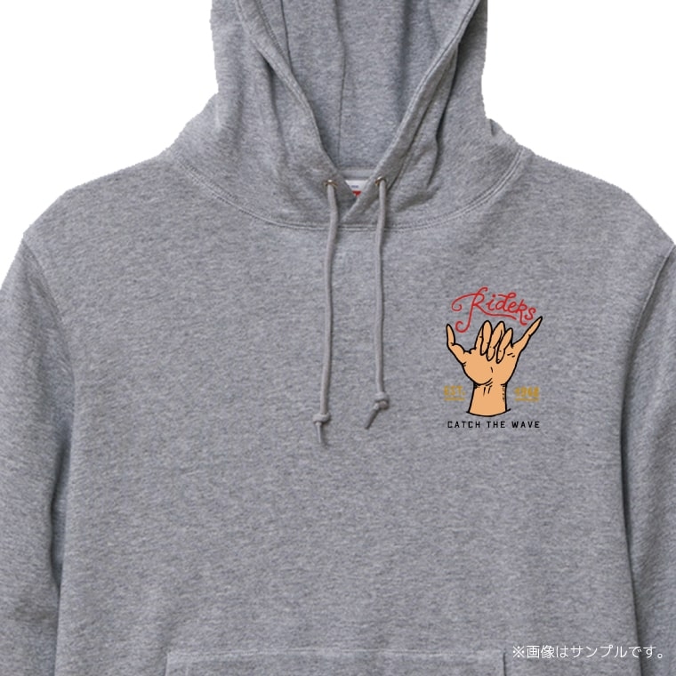 ラフアンドスウェル　フード　パーカー　プルオーバー　スウェット　グレー系　M rough&swell［ラフアンドスウェル］BIG R HOODIE/ビッグロゴ裏毛