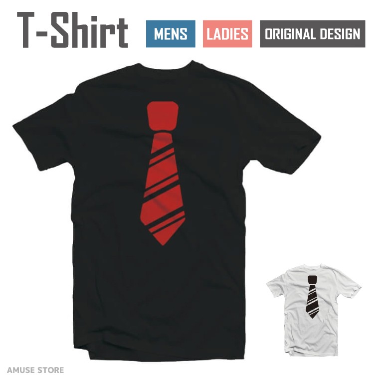 Tシャツ メンズ レディース 半袖 ネクタイ Tie フェイク 重ね着 レッド