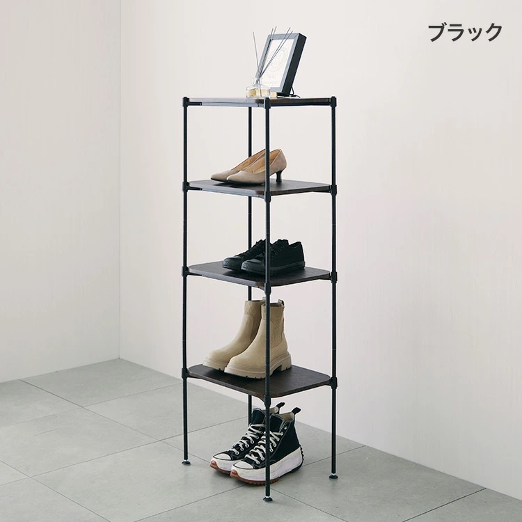 シューズラック スリム 靴 省スペース 下駄箱 おしゃれ 木製 シューズボックス 玄関 収納 靴箱 棚 薄型 コンパクト 大容量 白 黒 幅43.5cm 奥行30 4段 | DOSHISHA | 02