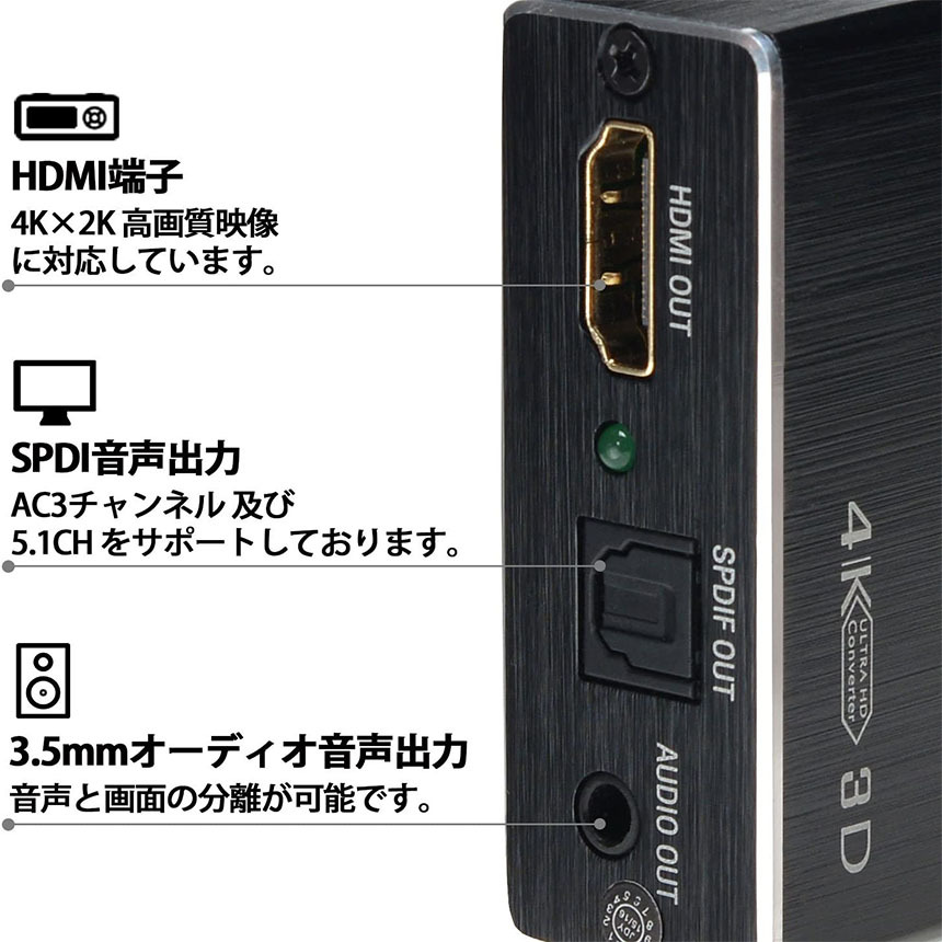 HDMI音声分離 デジタル オーディオ分離器 (HDMI→HDMI + 光デジタル