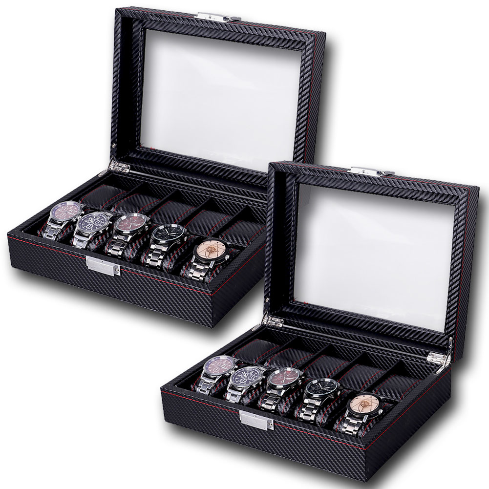 腕時計 ケース 2個セット ボックス カーボン 収納 時計ケース 腕時計ケース 収納ケース インテリア コレクション 腕時計 ウォッチケース 送料無料｜anami-store｜03