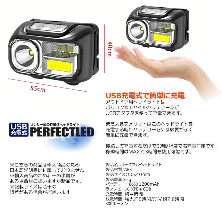 ヘッドライト 3個セット 充電式 ledヘッドライト アウトドア用ヘッド