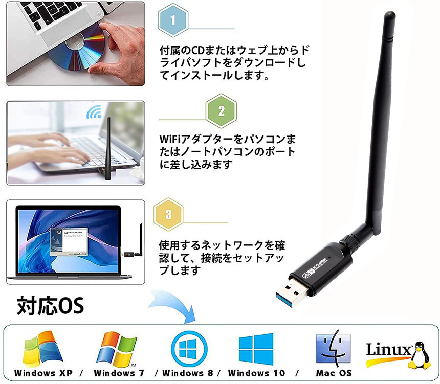 無線LAN WiFi 子機 1200Mbps 11ac対応 USB3.0 WiFi 子機 WiFi USB