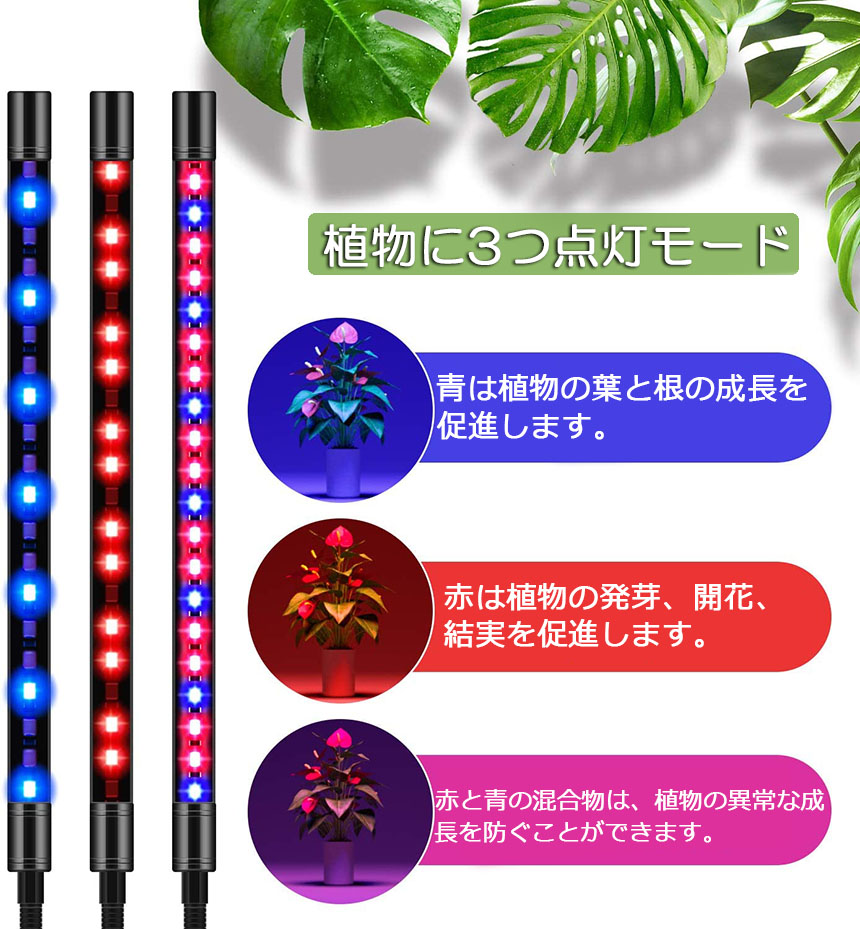 植物育成ライト LED植物育成灯 観葉植物 4ヘッド式ライト 5v 10段階調