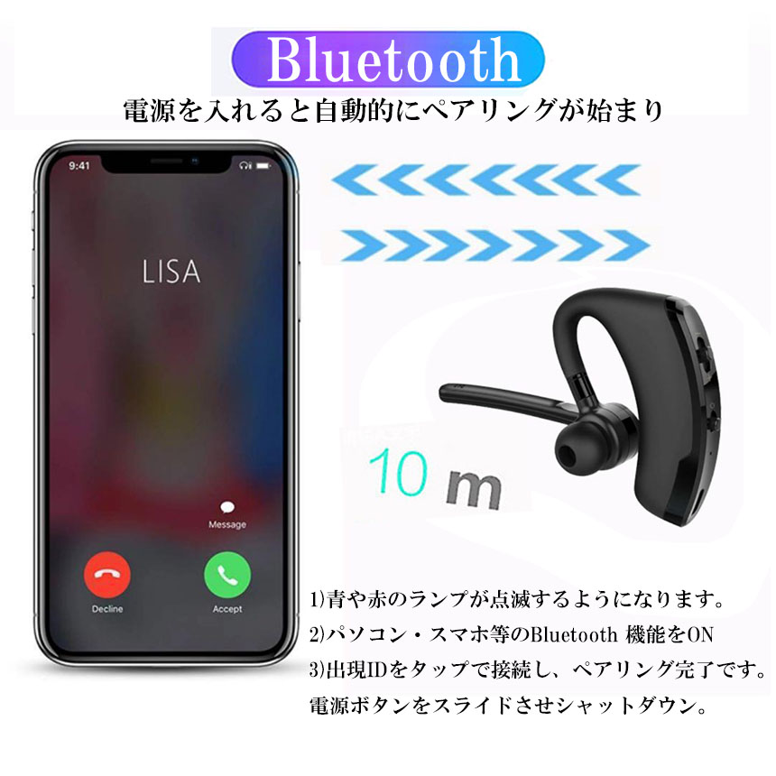 ワイヤレスイヤホン ヘッドセット Bluetooth iPhone ブルートゥース マイク内蔵 イヤホン ワイヤレス 通話 マイク 高音質 両耳 片耳