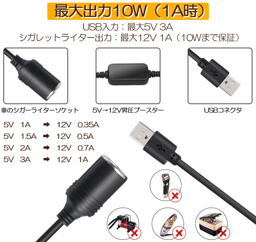 シガレットライターソケット 2本セット USBポート 12V 車用 メス変換アダプタコード usb シガーソケット 変換 延長 車載充電器 カーチャー