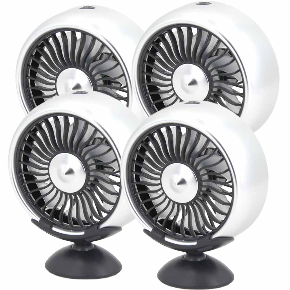 扇風機 車載扇風機 車載USBファン 4個セット 車用 車載 風量3段階 LED 