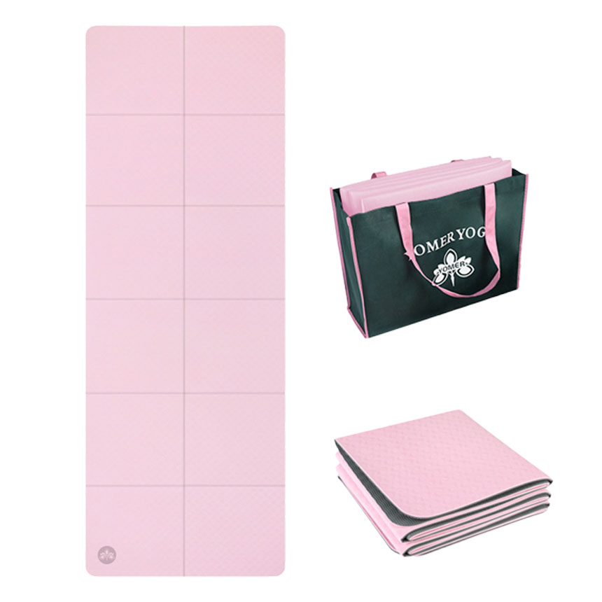 爆買 ヨガマット 折りたたみ 8mm TPE 3色 両面カラー 収納バック付き