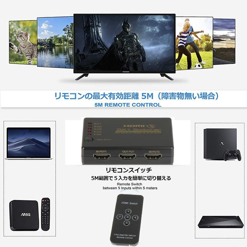 HDMI切替器 スイッチ HDMI分配器 2個セット 5入力1出力 HDMI2.0b HDR