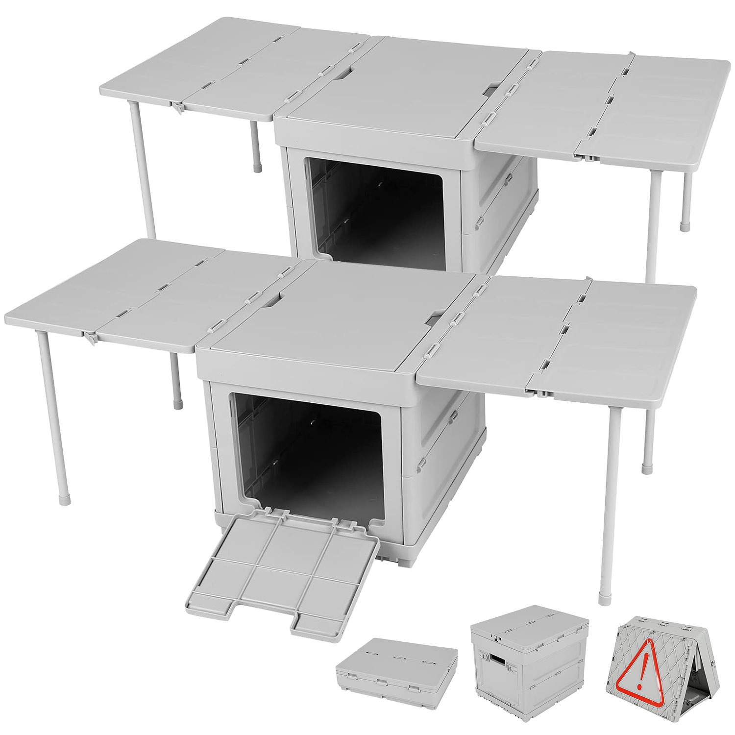 収納ボックス テーブル 2台セット 折りたたみ キャンプ 蓋付き 収納ケース コンテナ ボックス 多機能 アウトドア 軽量 組立簡単 スツール 収納｜anami-store｜03