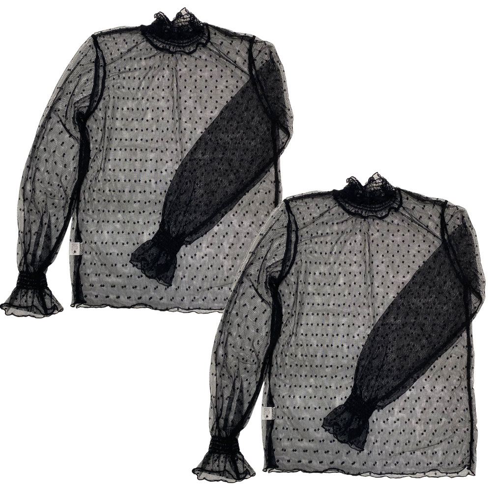 ドット柄シアーシルクブラウス　レース　異素材　長袖　38 tops2210x1.jpg
