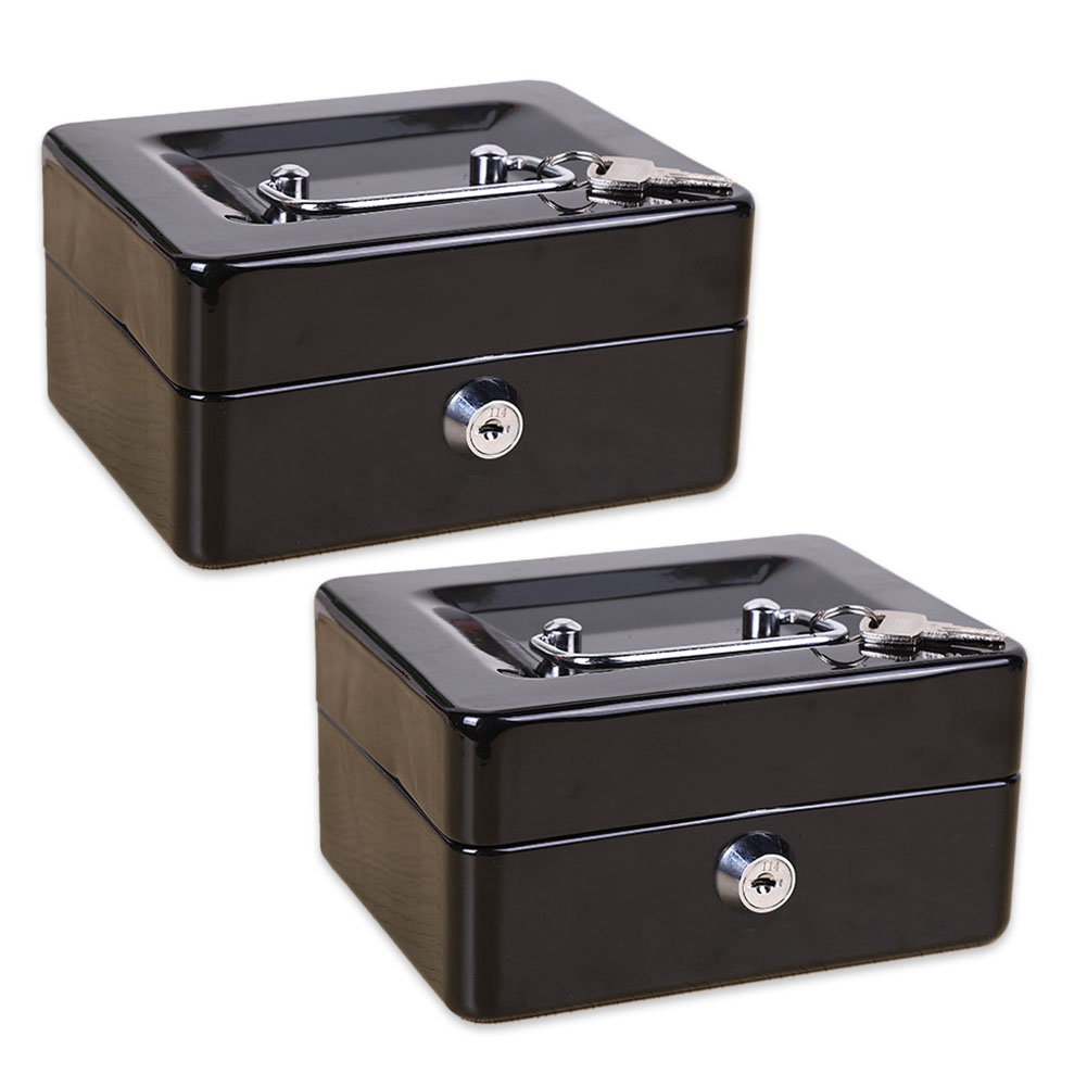 爆買 収納ボックス 2色選べる 2個セット キャッシュボックス 鍵付き ロック 小型金庫 ミニ金庫 コンパクト 手提げ金庫 小銭 コイン お札 お金