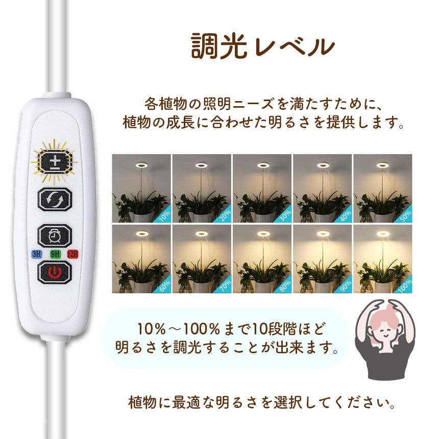 植物育成ライト 3モード 10段階 調光 LED 植物ライト 植物育成ランプ