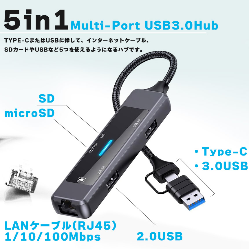 USBハブ 2個セット カードリーダー USB3.0 5Gbps USB C ハブ USB2.0