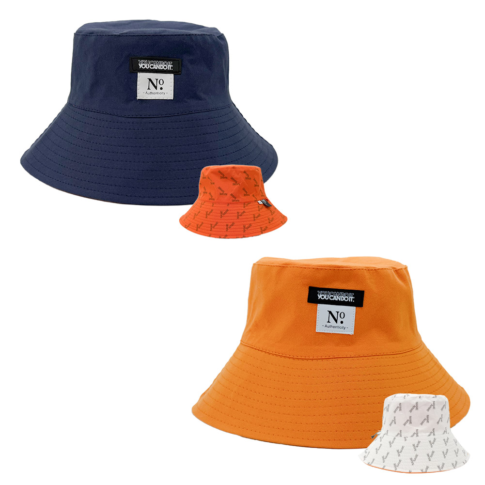 LOEWE◆リバーシブル バケットハット ロゴタグ付き KHAKI/ORANGE 未使用に近い］ロエベリバーシブルバケットハット