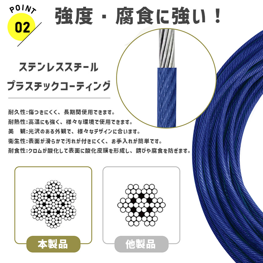 リード 犬用 係留ケーブル ステンレス 2.5m カラビナフック 3mm 犬