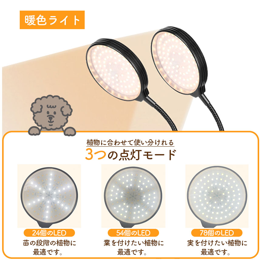 LED植物育成ライト 2頭 2灯 植物育成ライト 5段階調光 LED 植物ライト