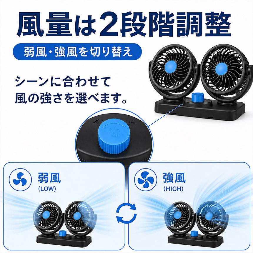 3個セット 車載扇風機 ツインファン USB 12V 24V シガーソケット
