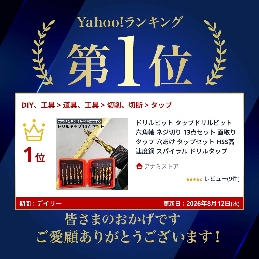 ドリルビット タップドリルビット 六角軸 ネジ切り 13点セット 面取り