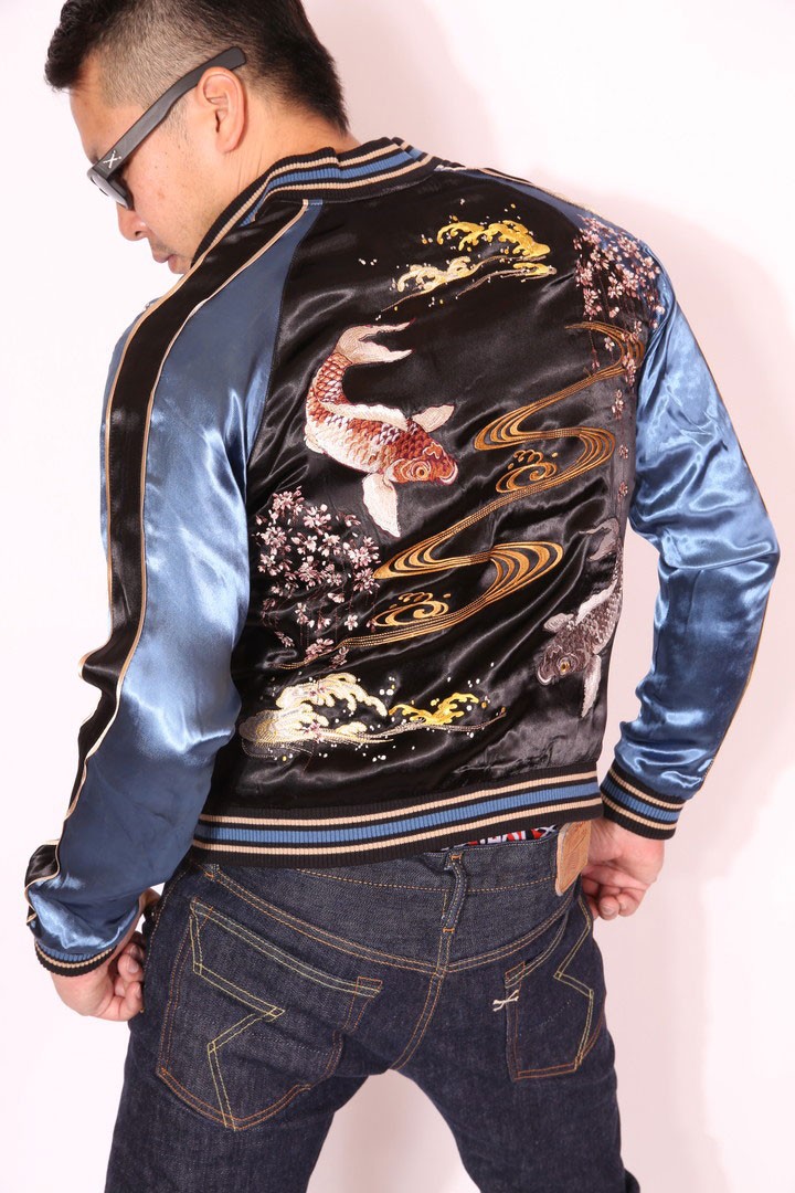 年末年始も毎日出荷】ジャパネスク 枝垂れ桜と鯉 刺繍 スカジャン 3RSJ