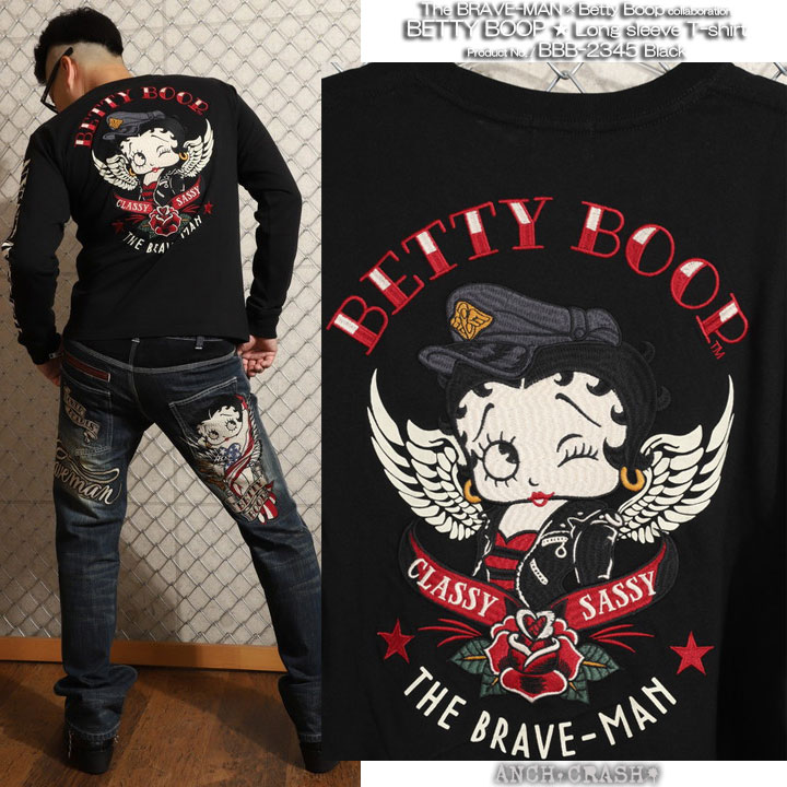 24h限定P最大12倍!5/22pm01:59迄 The BRAVE-MAN ベティブープ ロンT BBB-2345 ブレイブマン BETTY BOOP 刺繍 OE天竺 長袖Tシャツ ベティちゃん｜anch-crash｜18