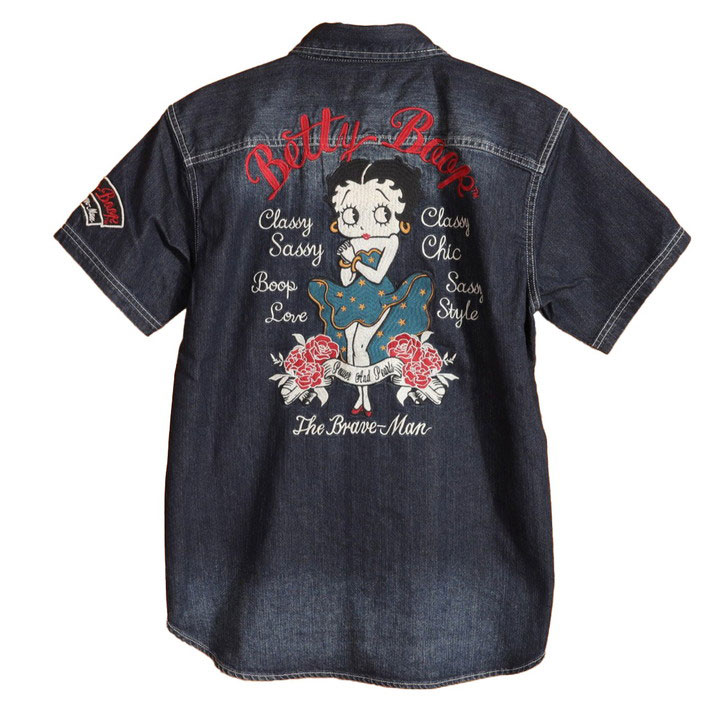 THE BRAVEMAN×BETTY BOOP ベティーブープ デニム 半袖 シャツ bbb-2522 BETTY BOOP（ベティ ブープ） 【年末年始も毎日出荷】The BRAVE-MAN