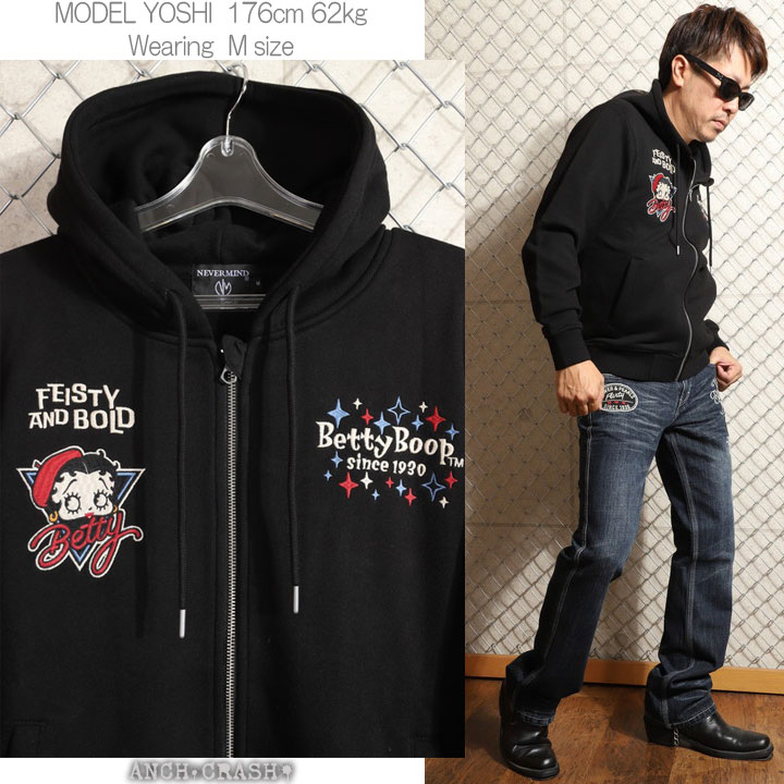 24h限定pMAX17倍!5/2pm23:59迄 BETTY BOOP FULL-ZIP パーカー BBN-2519 ベティブープ NEVERMIND 刺繍_13