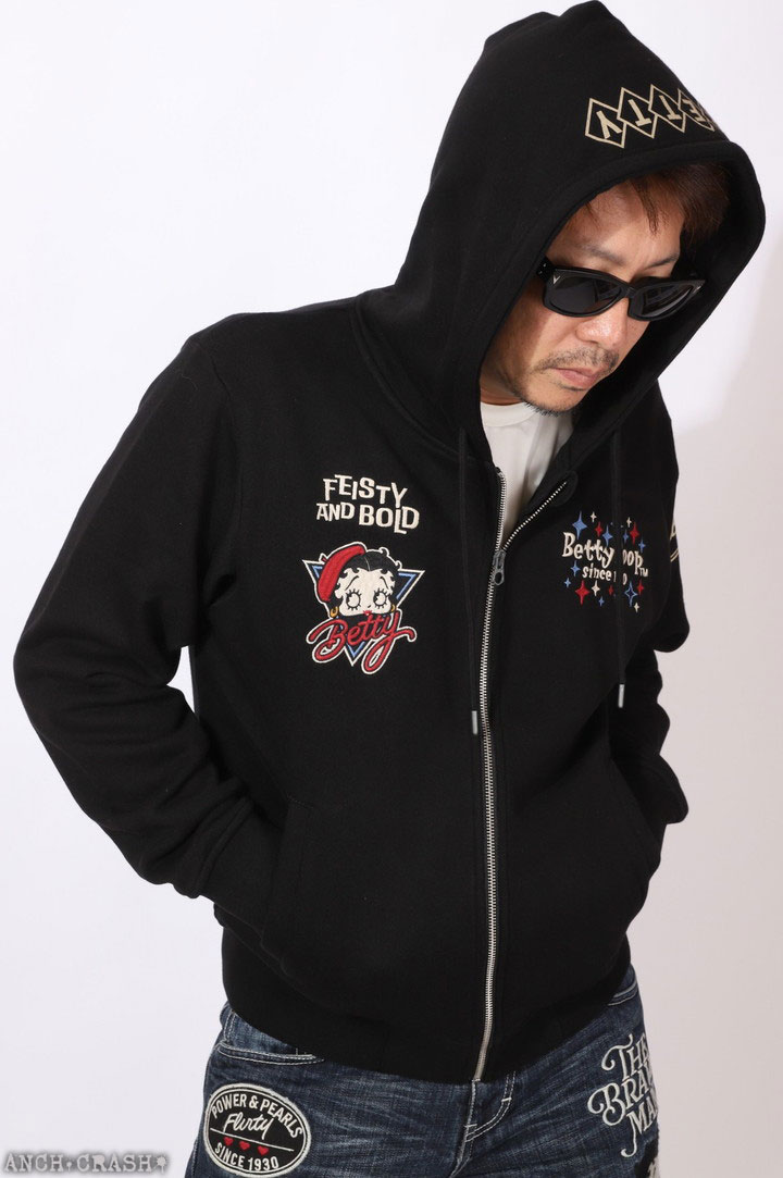 24h限定pMAX17倍!5/2pm23:59迄 BETTY BOOP FULL-ZIP パーカー BBN-2519 ベティブープ NEVERMIND 刺繍_12