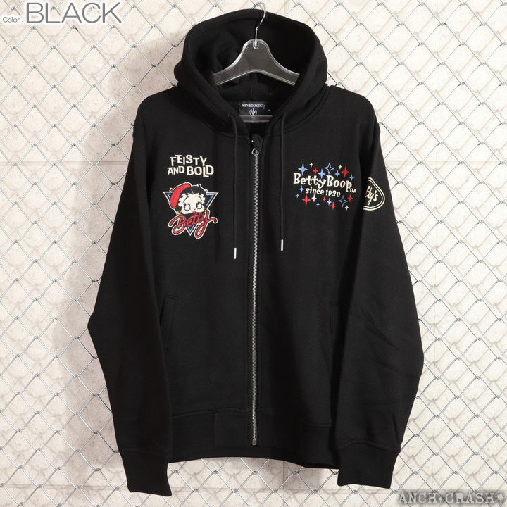 24h限定pMAX17倍!5/2pm23:59迄 BETTY BOOP FULL-ZIP パーカー BBN-2519 ベティブープ NEVERMIND 刺繍_14