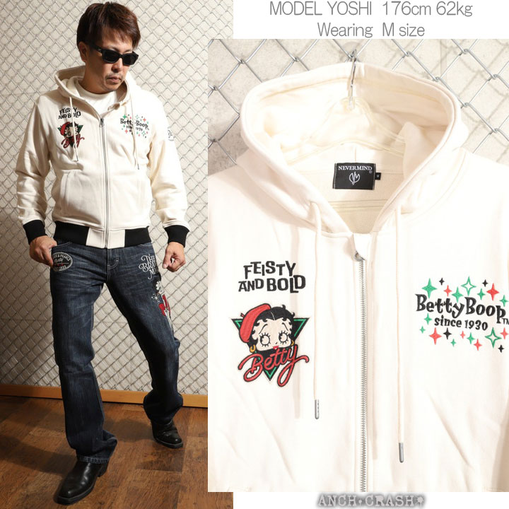 24h限定pMAX17倍!5/2pm23:59迄 BETTY BOOP FULL-ZIP パーカー BBN-2519 ベティブープ NEVERMIND 刺繍_4