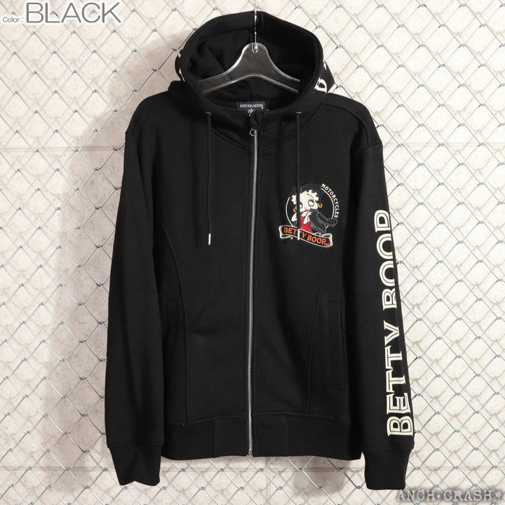24h限定pMAX17倍!5/2pm23:59迄 BETTY BOOP FULL-ZIP パーカー BBN-2520 ベティブープ NEVERMIND 刺繍_14