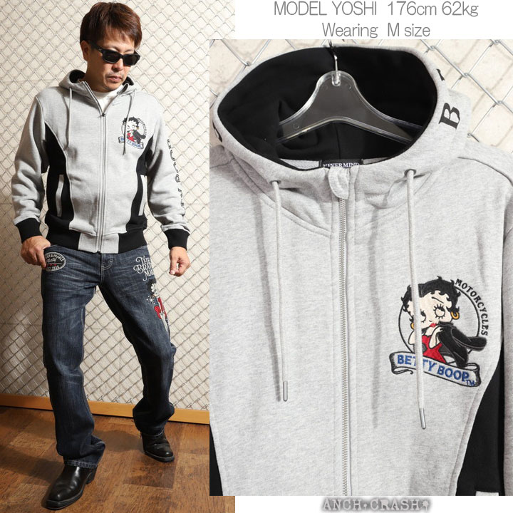24h限定pMAX17倍!5/2pm23:59迄 BETTY BOOP FULL-ZIP パーカー BBN-2520 ベティブープ NEVERMIND 刺繍_4