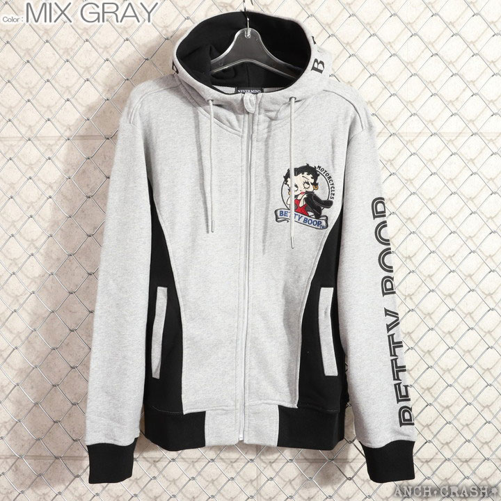24h限定pMAX17倍!5/2pm23:59迄 BETTY BOOP FULL-ZIP パーカー BBN-2520 ベティブープ NEVERMIND 刺繍_5