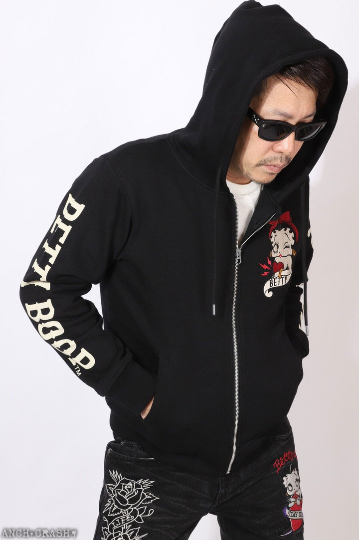 24h限定pMAX17倍!5/2pm23:59迄 BETTY BOOP FULL-ZIP パーカー BBN-2605 ベティブープ NEVERMIND 刺繍_12