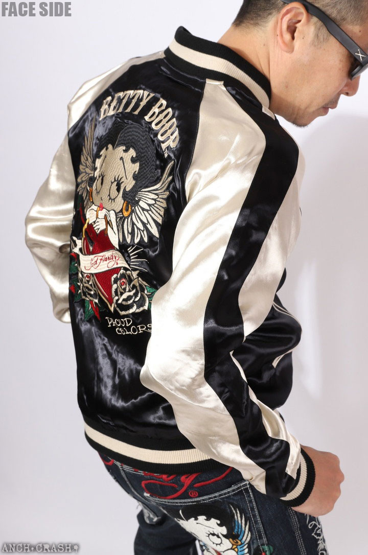 24h限定pMAX13.5倍!6/4pm25:59迄 BETTY BOOP×Ed Hardy リバーシブルスカジャン BED-2510 ベティブープ エドハーディー 刺繍の画像