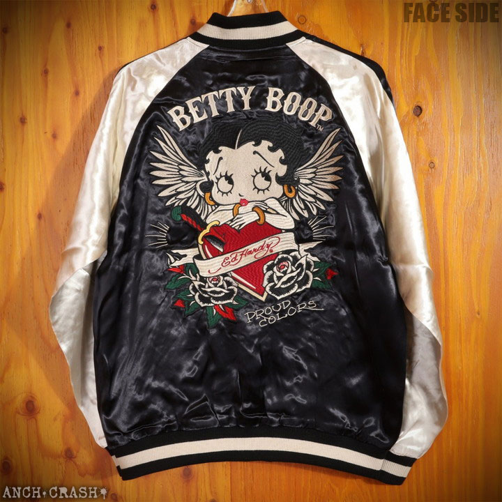 24h限定pMAX13.5倍!6/4pm25:59迄 BETTY BOOP×Ed Hardy リバーシブルスカジャン BED-2510 ベティブープ エドハーディー 刺繍の画像