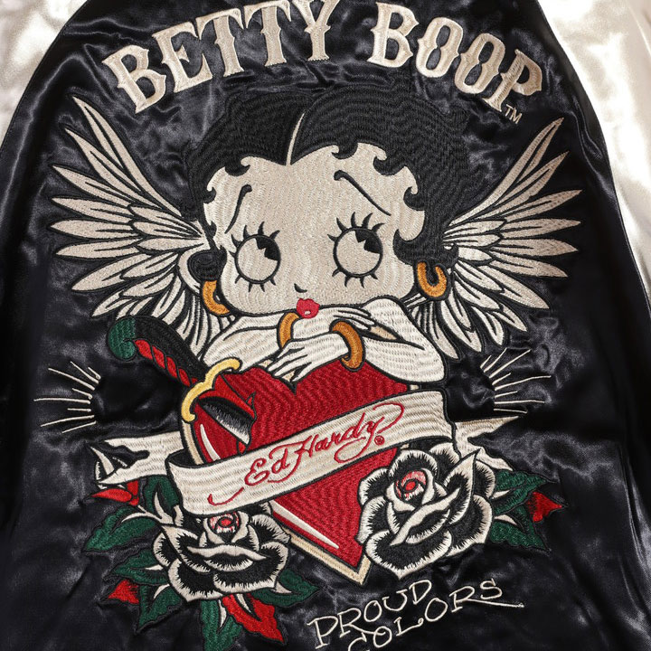 24h限定pMAX13.5倍!6/4pm25:59迄 BETTY BOOP×Ed Hardy リバーシブルスカジャン BED-2510 ベティブープ エドハーディー 刺繍の画像